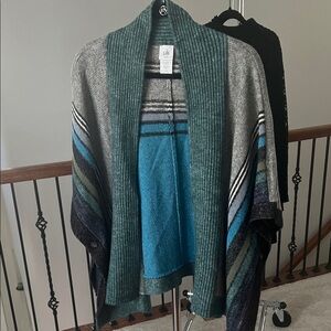 CAbi Gray and Teal Women's Poncho Sweater